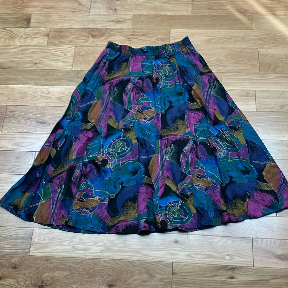 Vintage abstract Multicolor Midi plus 18w Skirt